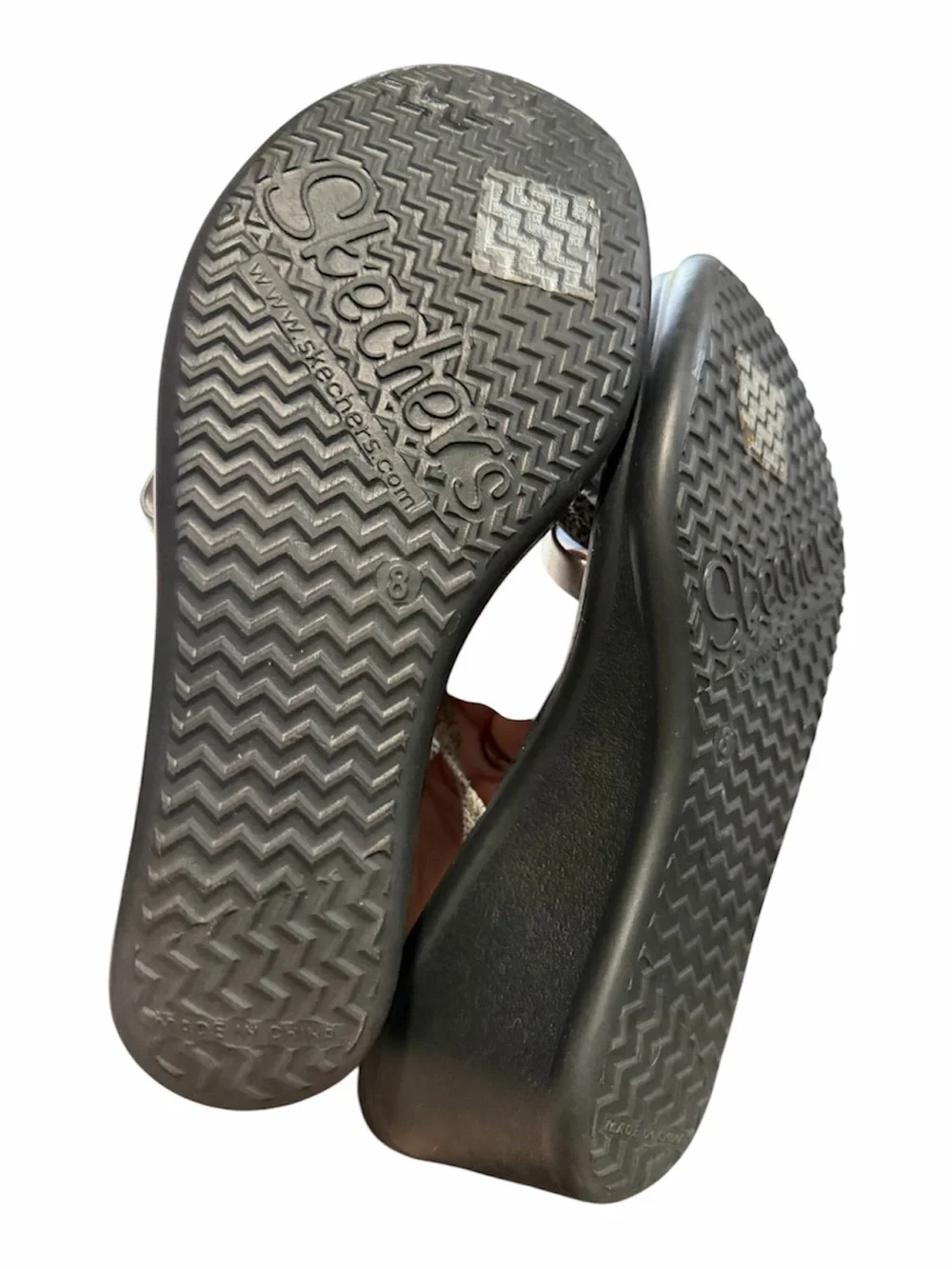 NWOB Skechers Memory Foam Sandals Gunmetal Silver Color Size 8